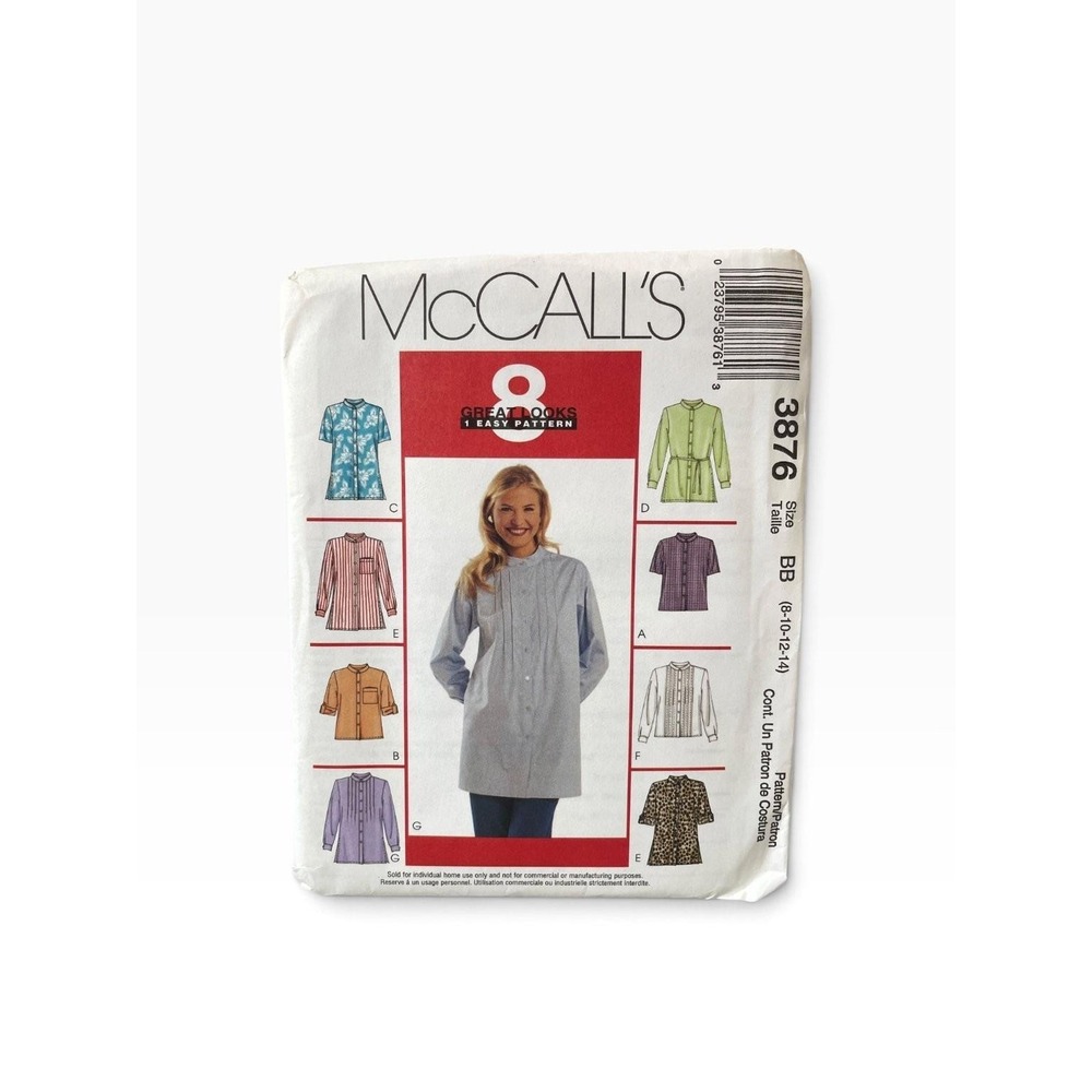McCall's Sewing Pattern 3876 Misses Size BB 8-10-12-14 Shirt Tunic Button Front